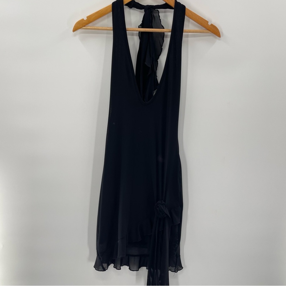 Beginning Boutique Black Deep V Neck Halter Rosette Detail Mini Dress Size 4
